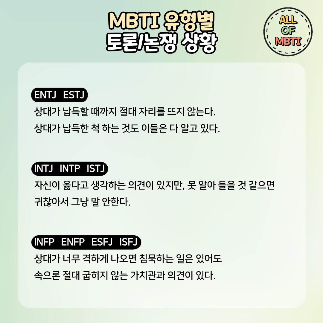 MBTI유형별 토론/논쟁 상황